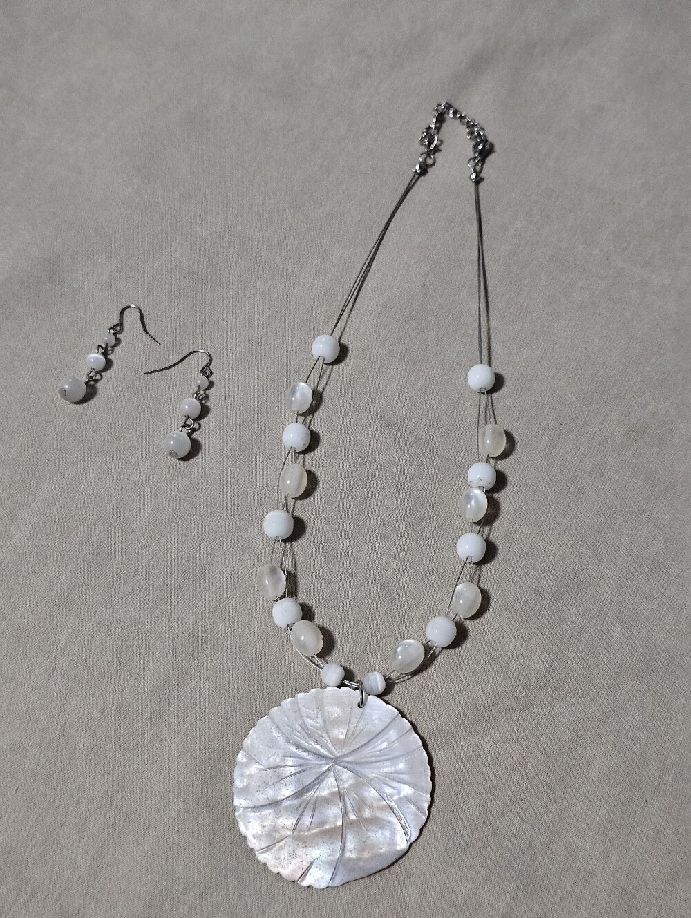 Nautical Shell Pendant Necklace and Earrings Set